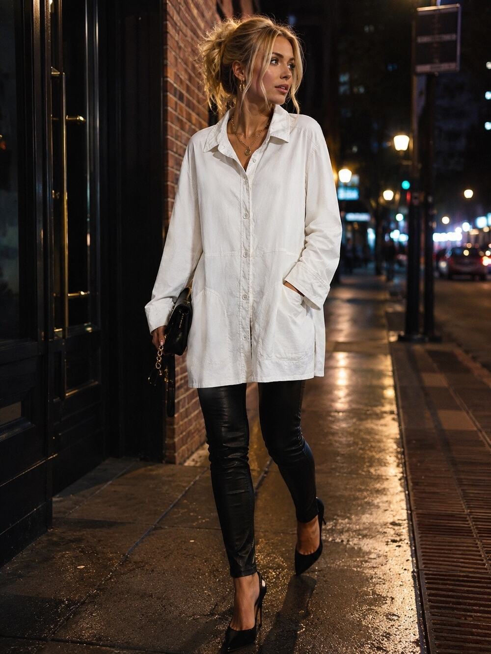 Women's White Button-Front Shirt Jacket